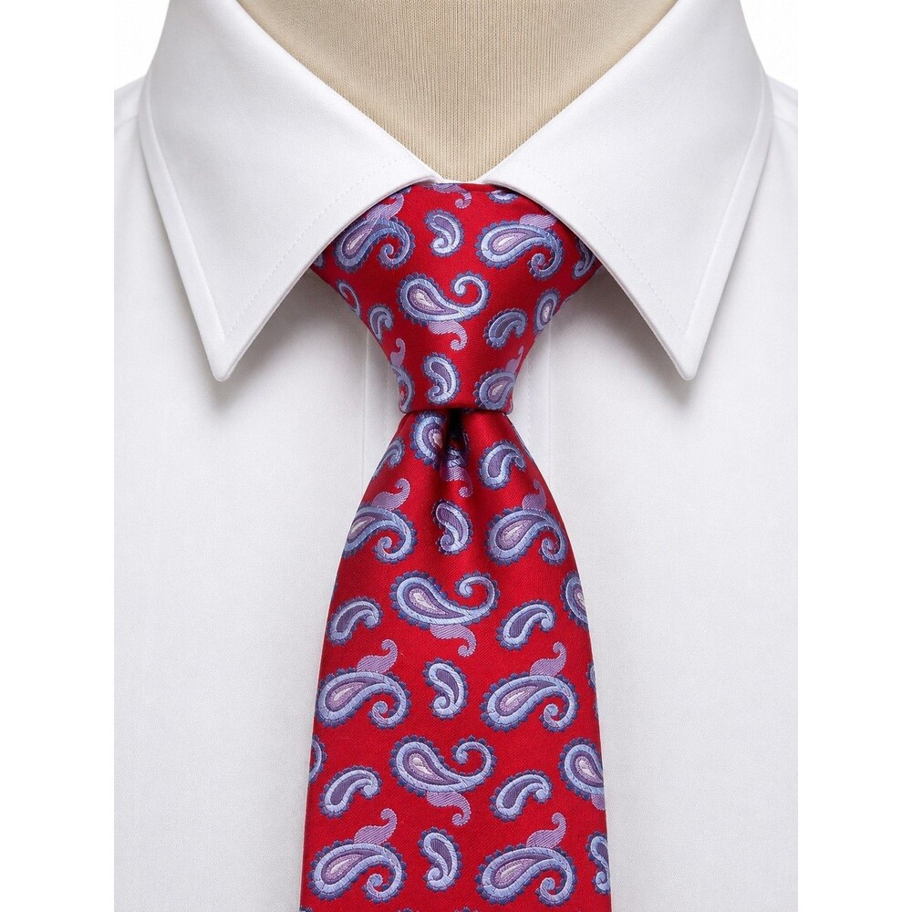 Cremieux Handmade Silk Dress Tie Red and Blue All Over Paisley Design